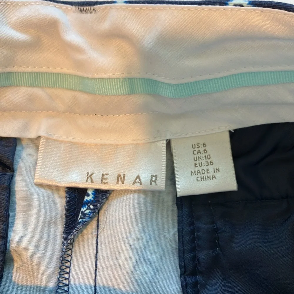 Navy Blue Patterned zip & button short Shorts kenar size 6 preppy boating beach